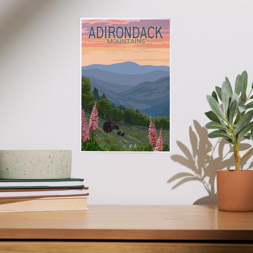 Adirondack Mountains, New York, Bears and Spring Flowers, Art & Giclee Prints Art Lantern Press 