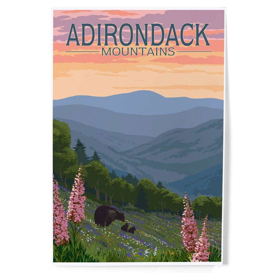 Adirondack Mountains, New York, Bears and Spring Flowers, Art & Giclee Prints Art Lantern Press 