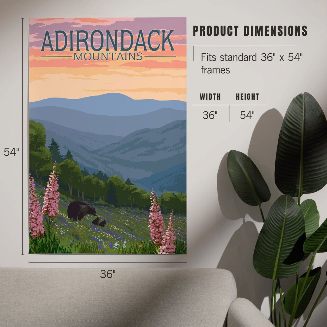 Adirondack Mountains, New York, Bears and Spring Flowers, Art & Giclee Prints Art Lantern Press 