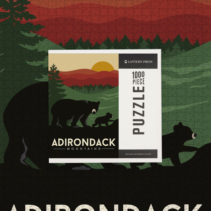 Adirondack Mountains, New York, Black Bear and Cub, Jigsaw Puzzle Puzzle Lantern Press 