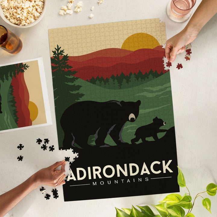 Adirondack Mountains, New York, Black Bear and Cub, Jigsaw Puzzle Puzzle Lantern Press 