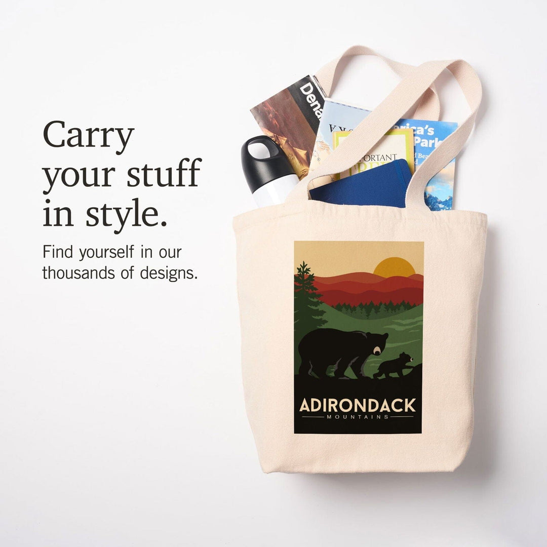 Adirondack Mountains, New York, Black Bear & Cub, Lantern Press Artwork, Tote Bag Totes Lantern Press 