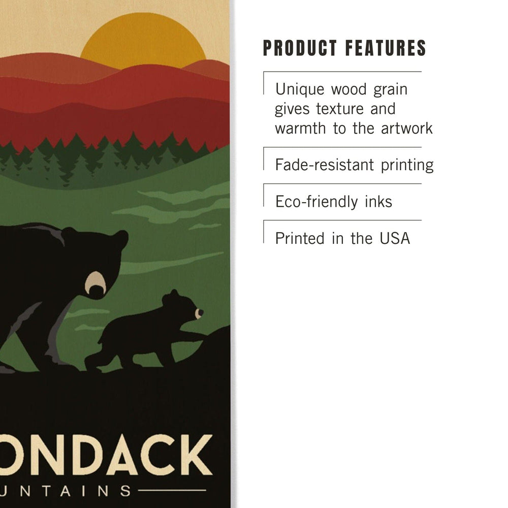 Adirondack Mountains, New York, Black Bear & Cub, Lantern Press Artwork, Wood Signs and Postcards Wood Lantern Press 