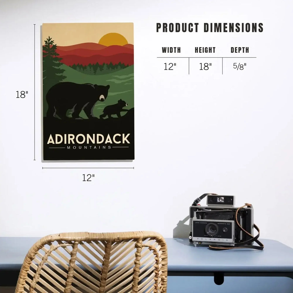 Adirondack Mountains, New York, Black Bear & Cub, Lantern Press Artwork, Wood Signs and Postcards Wood Lantern Press 