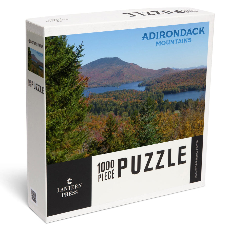 Adirondack Mountains, New York, Forrest and lake in Fall Autumn, Photography, Jigsaw Puzzle Puzzle Lantern Press 