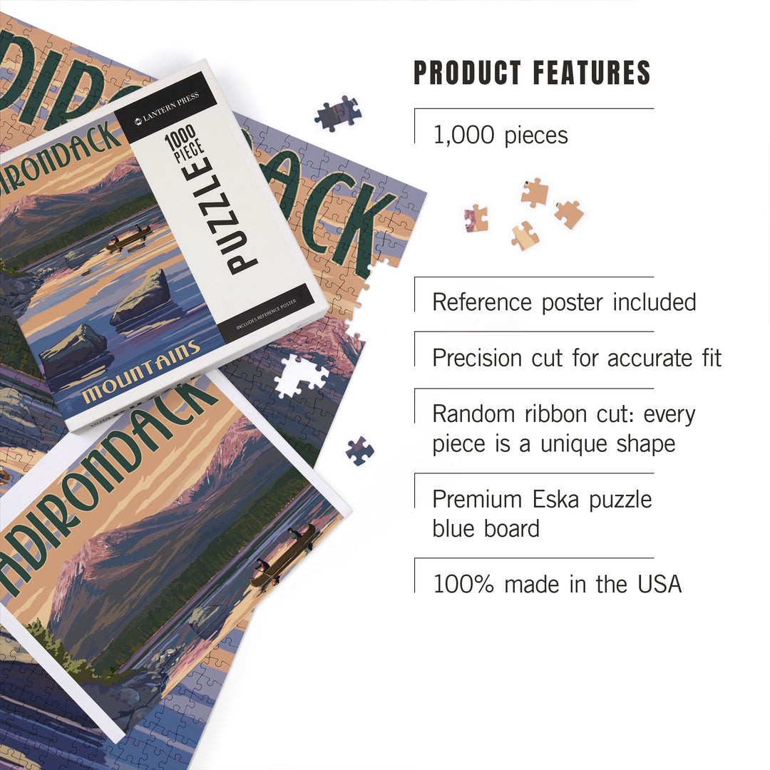 Adirondack Mountains, New York, Lake and Mountain View, Jigsaw Puzzle Puzzle Lantern Press 