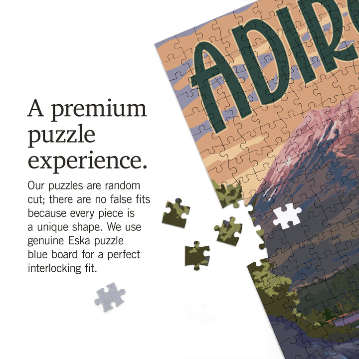 Adirondack Mountains, New York, Lake and Mountain View, Jigsaw Puzzle Puzzle Lantern Press 