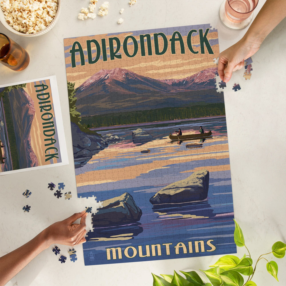 Adirondack Mountains, New York, Lake and Mountain View, Jigsaw Puzzle Puzzle Lantern Press 