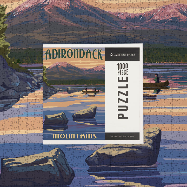 Adirondack Mountains, New York, Lake and Mountain View, Jigsaw Puzzle Puzzle Lantern Press 