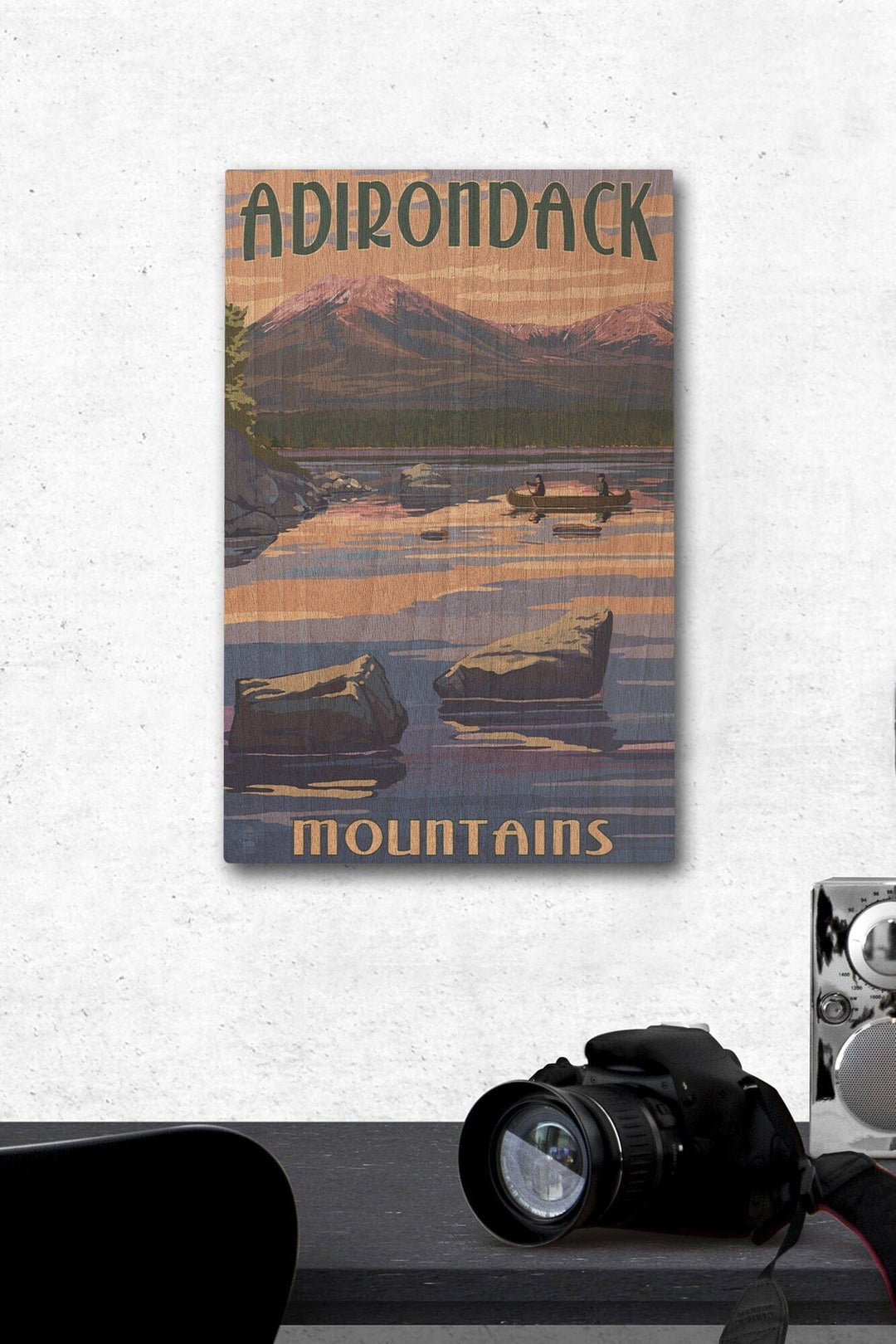 Adirondack Mountains, New York, Lake and Mountain View, Lantern Press Artwork, Wood Signs and Postcards Wood Lantern Press 12 x 18 Wood Gallery Print 