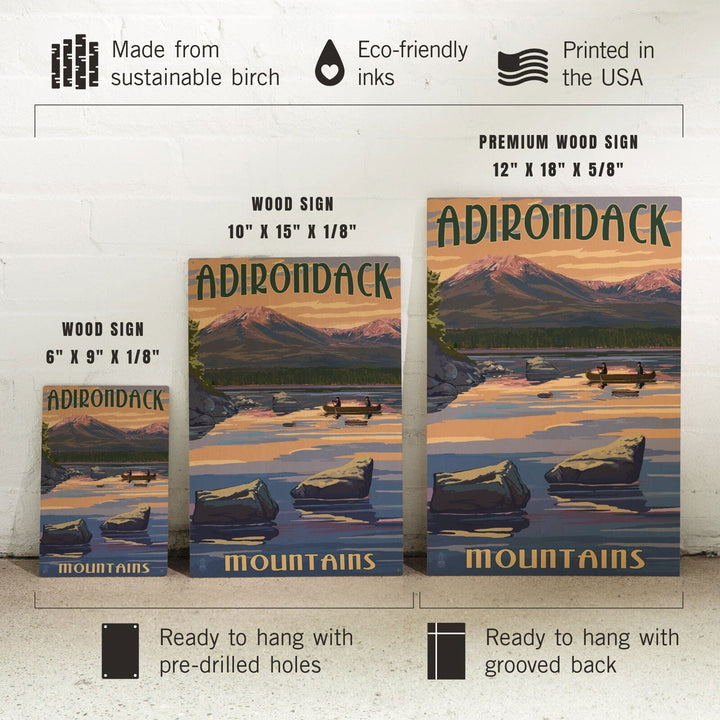 Adirondack Mountains, New York, Lake and Mountain View, Lantern Press Artwork, Wood Signs and Postcards Wood Lantern Press 