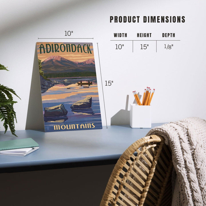 Adirondack Mountains, New York, Lake and Mountain View, Lantern Press Artwork, Wood Signs and Postcards Wood Lantern Press 