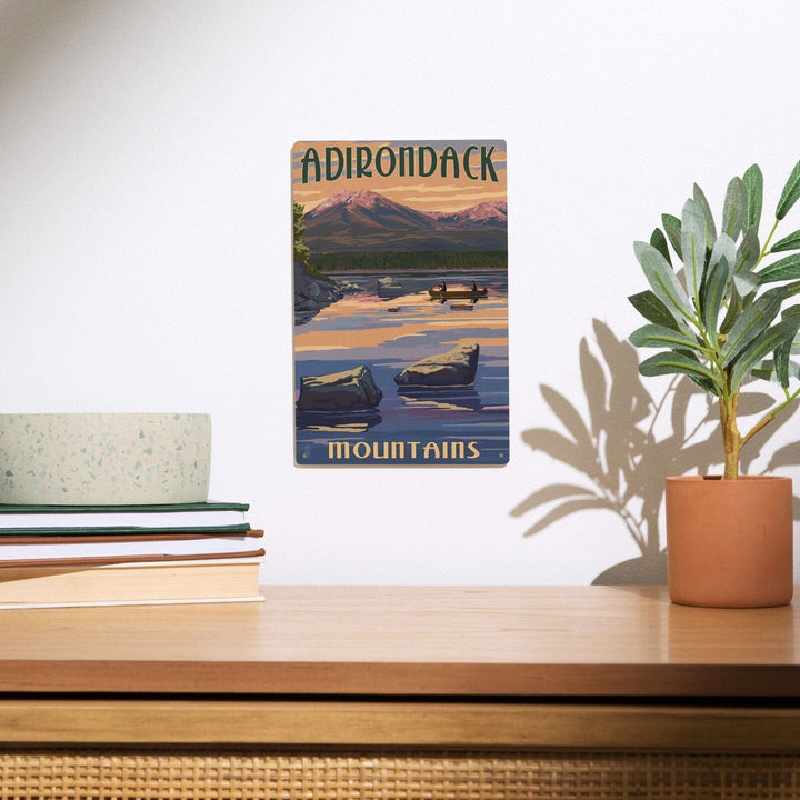 Adirondack Mountains, New York, Lake and Mountain View, Lantern Press Artwork, Wood Signs and Postcards Wood Lantern Press 