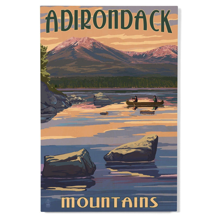 Adirondack Mountains, New York, Lake and Mountain View, Lantern Press Artwork, Wood Signs and Postcards Wood Lantern Press 