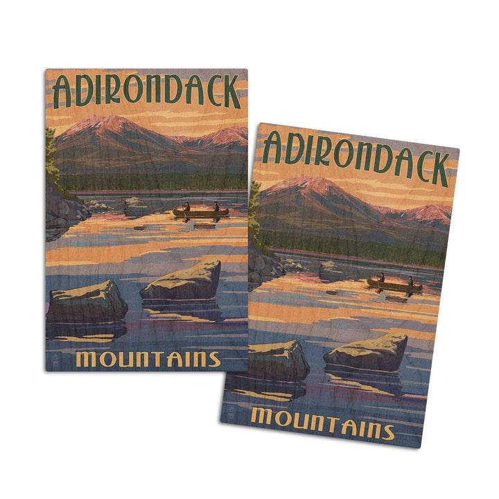 Adirondack Mountains, New York, Lake and Mountain View, Lantern Press Artwork, Wood Signs and Postcards Wood Lantern Press 4x6 Wood Postcard Set 