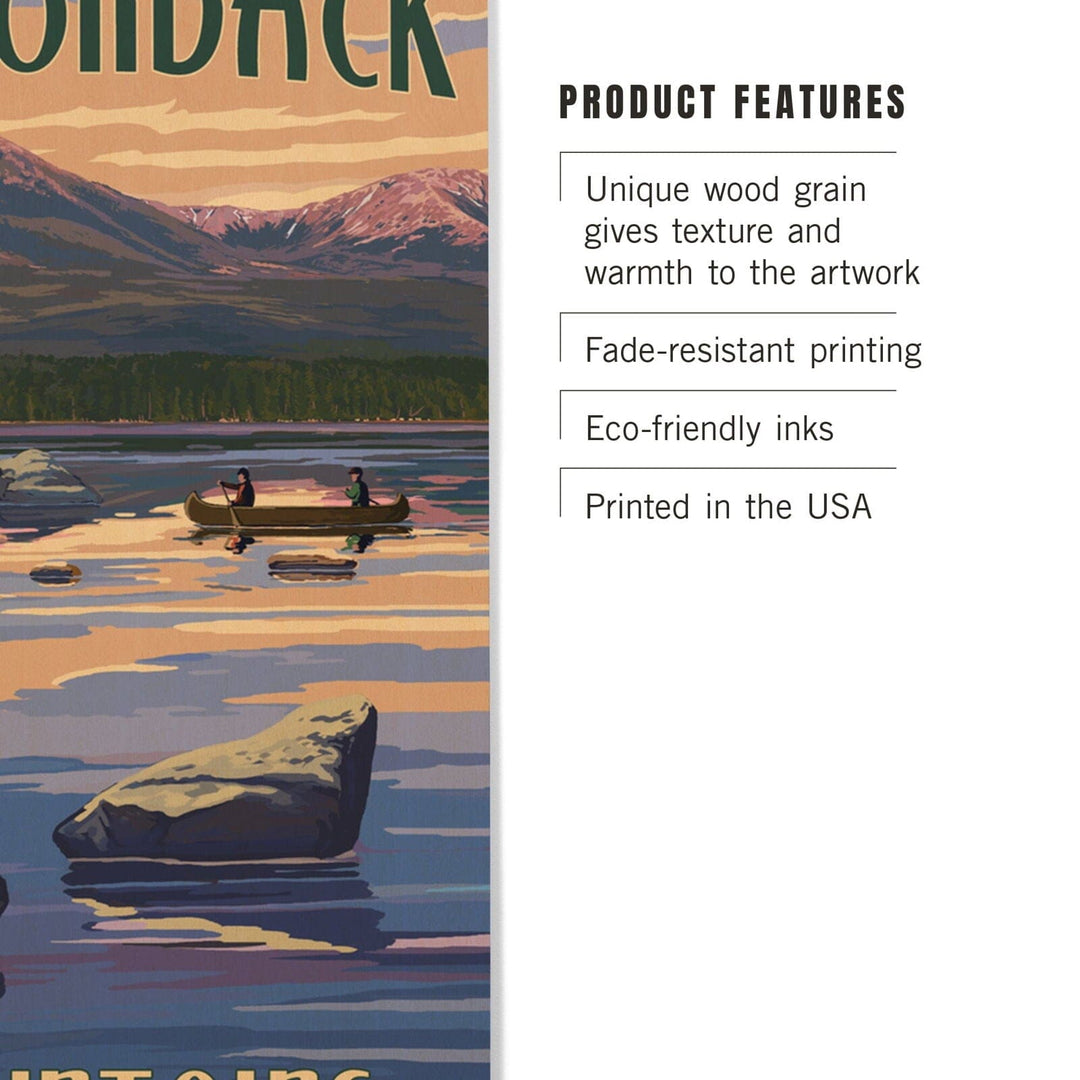 Adirondack Mountains, New York, Lake and Mountain View, Lantern Press Artwork, Wood Signs and Postcards Wood Lantern Press 