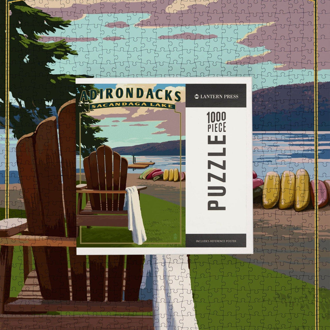 Adirondack Mountains, New York, Sacandaga Lake Adirondack Chair, Jigsaw Puzzle Puzzle Lantern Press 