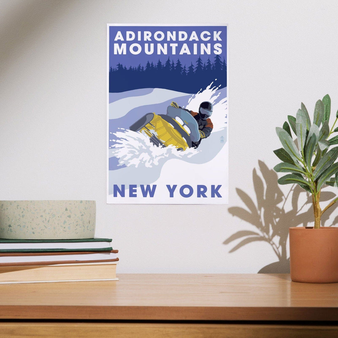 Adirondack Mountains, New York, Snowmobile Scene, Art & Giclee Prints Art Lantern Press 