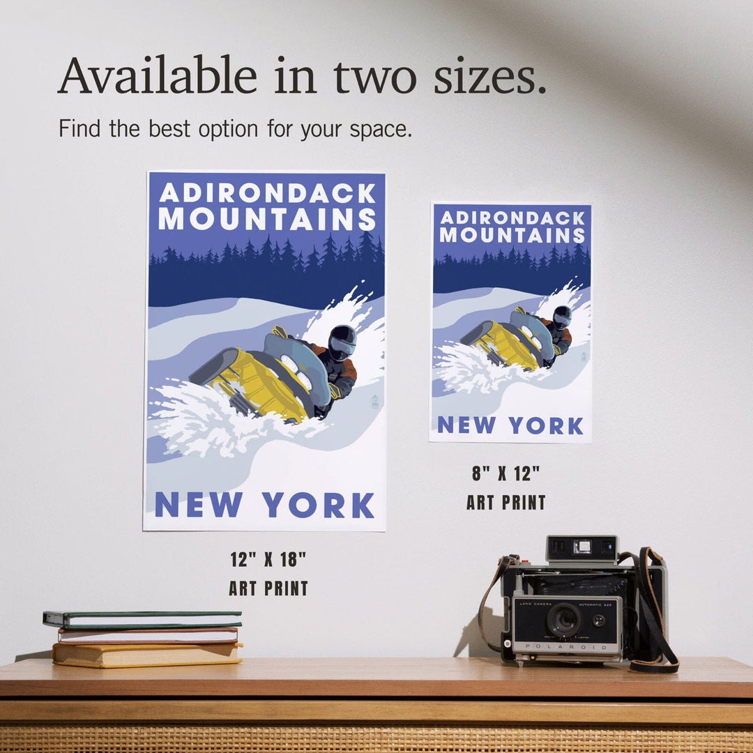 Adirondack Mountains, New York, Snowmobile Scene, Art & Giclee Prints Art Lantern Press 