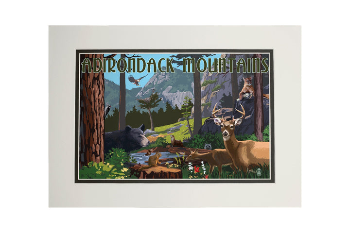 Adirondack Mountains, New York, Wildlife Utopia, Lantern Press Artwork, Art Prints and Metal Signs Art Lantern Press 11 x 14 Matted Art Print 