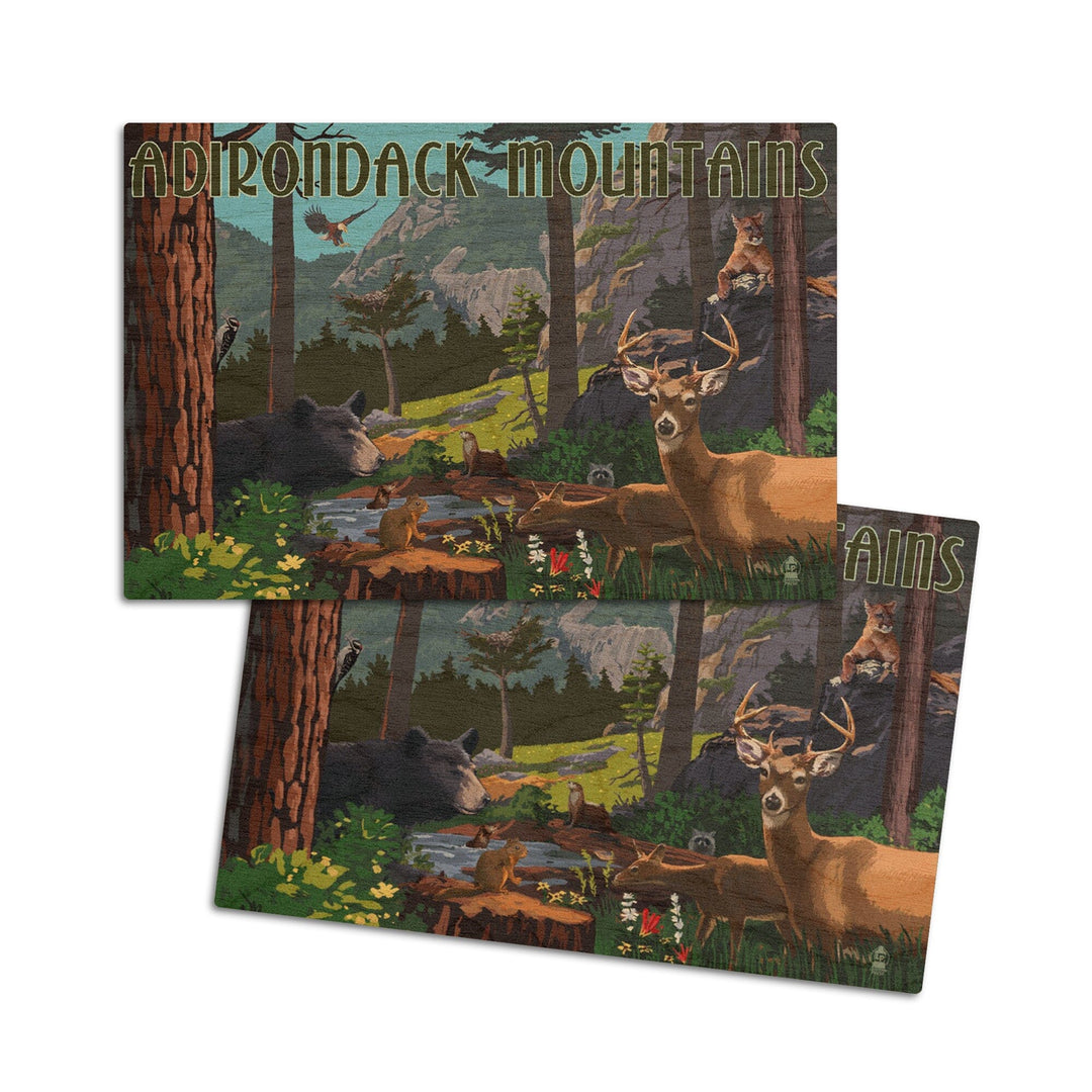 Adirondack Mountains, New York, Wildlife Utopia, Lantern Press Artwork, Wood Signs and Postcards Wood Lantern Press 4x6 Wood Postcard Set 