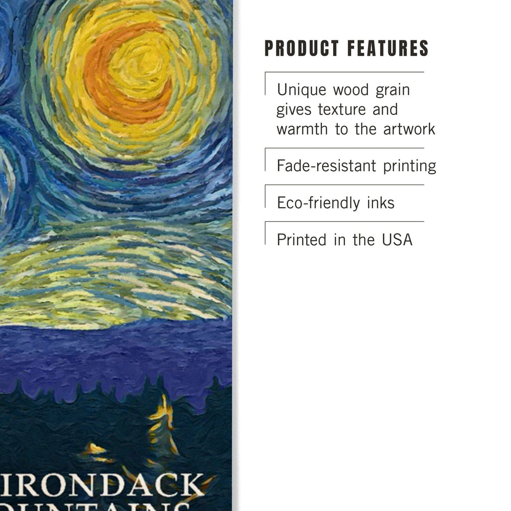 Adirondack Mountains, Starry Night, Lantern Press Artwork, Wood Signs and Postcards Wood Lantern Press 