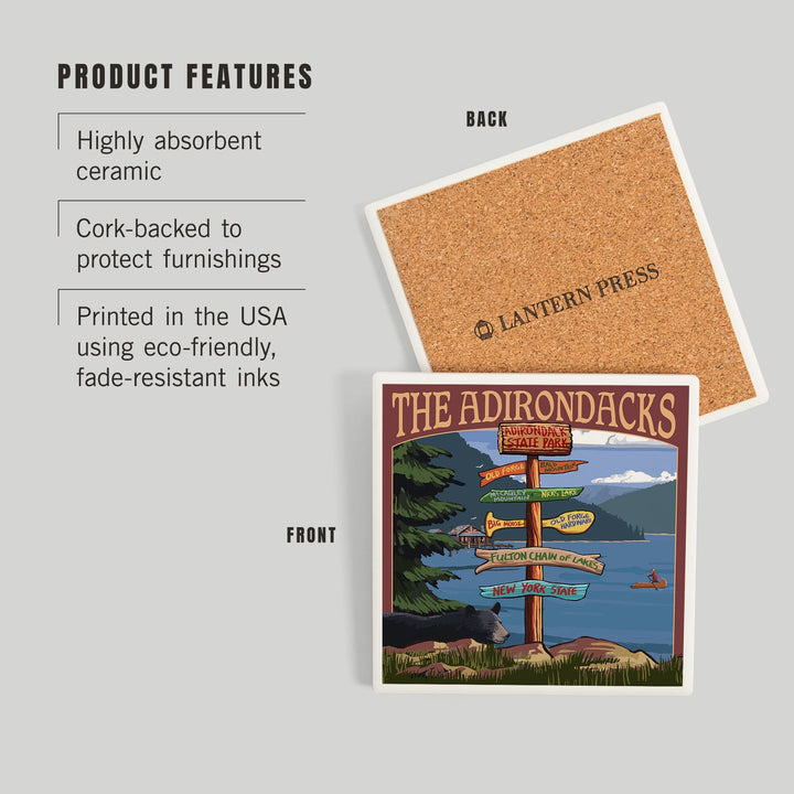 Adirondack Park, New York, The Adirondacks, Destinations Sign, Coasters Coasters Lantern Press 