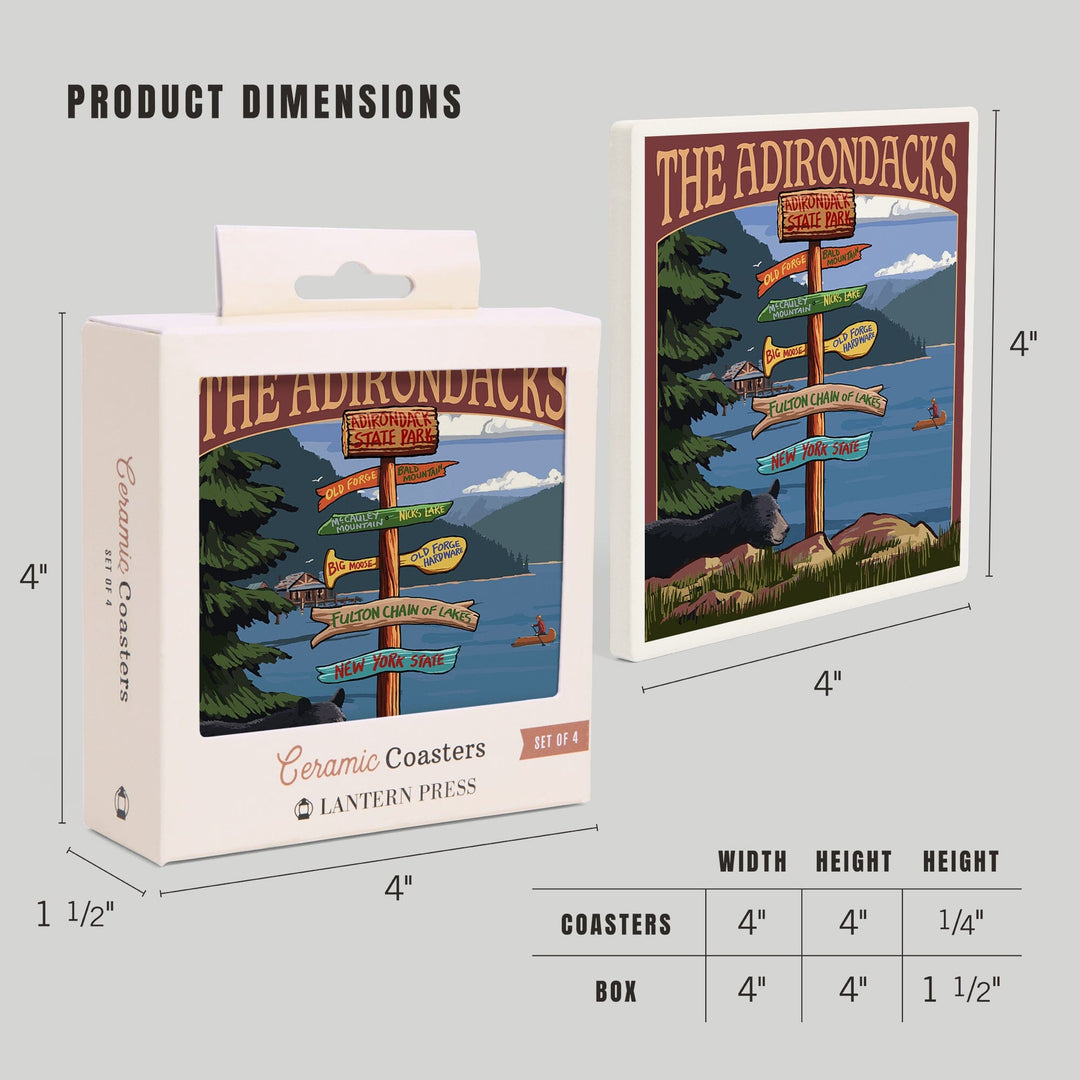Adirondack Park, New York, The Adirondacks, Destinations Sign, Coasters Coasters Lantern Press 