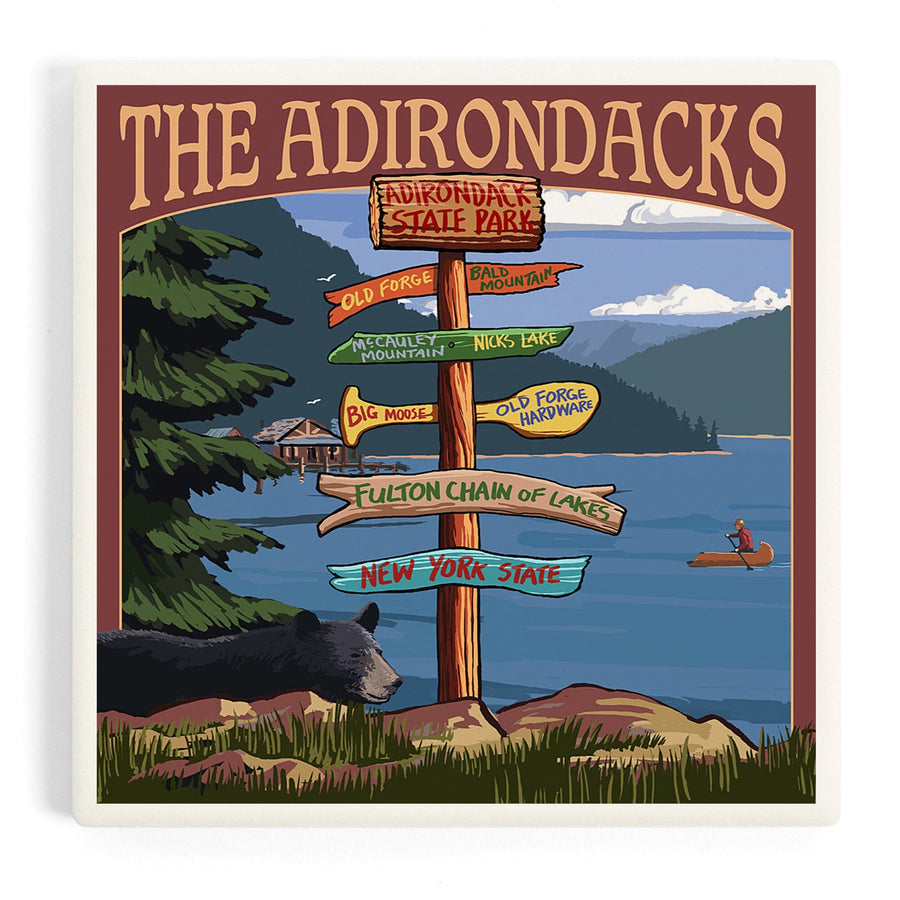 Adirondack Park, New York, The Adirondacks, Destinations Sign, Coasters Coasters Lantern Press 