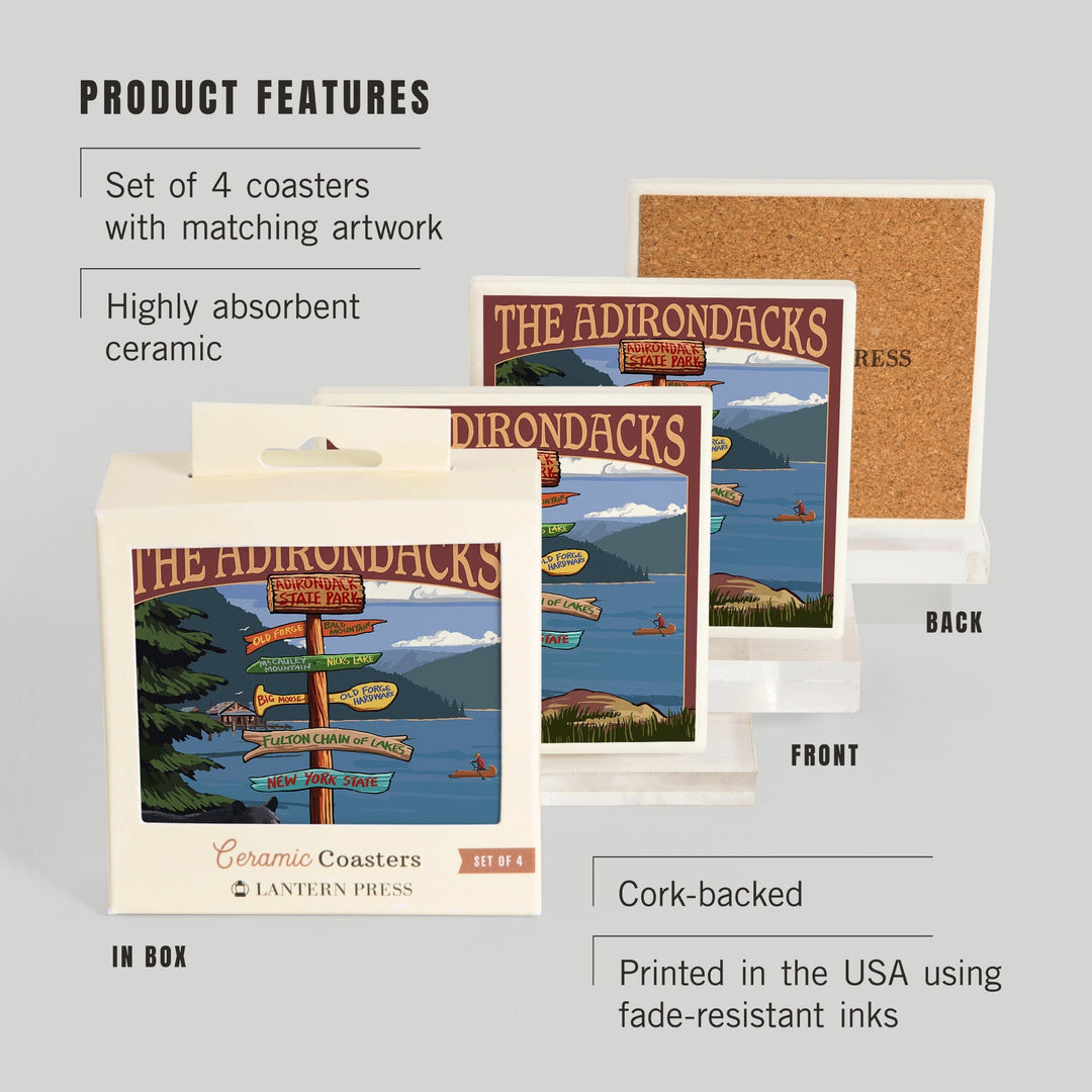Adirondack Park, New York, The Adirondacks, Destinations Sign, Coasters Coasters Lantern Press 