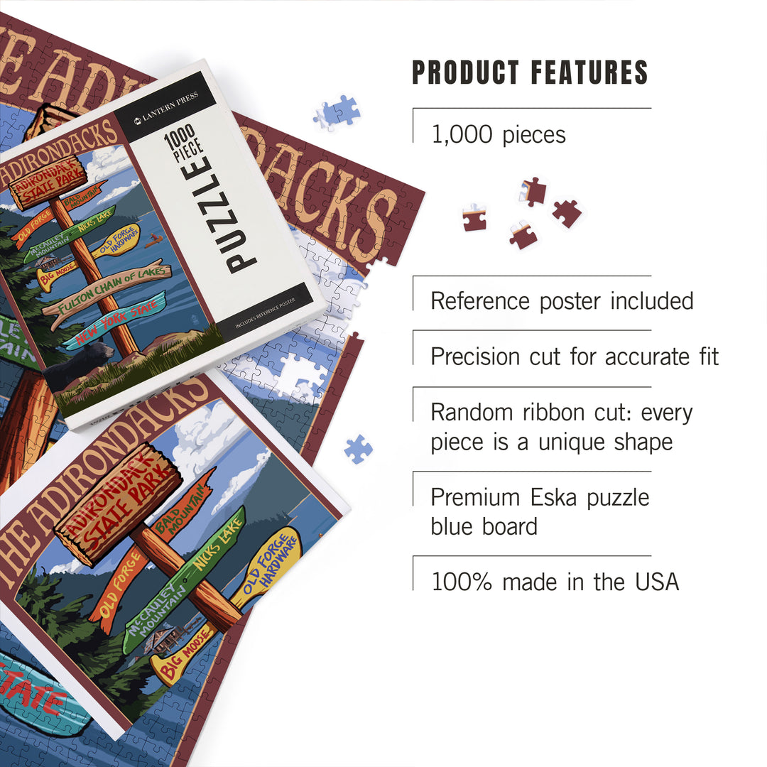 Adirondack Park, New York, The Adirondacks, Destinations Sign, Jigsaw Puzzle Puzzle Lantern Press 