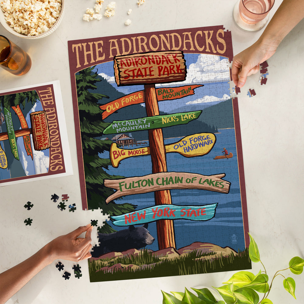 Adirondack Park, New York, The Adirondacks, Destinations Sign, Jigsaw Puzzle Puzzle Lantern Press 