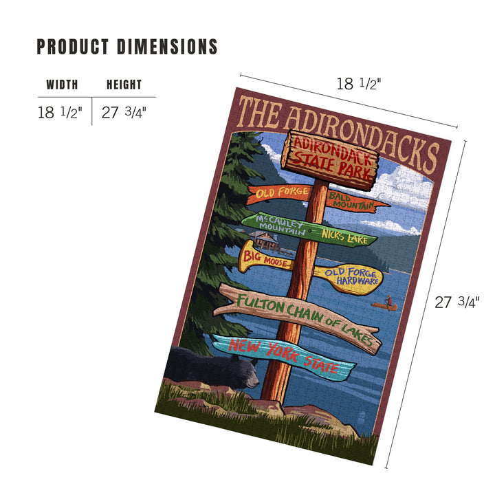 Adirondack Park, New York, The Adirondacks, Destinations Sign, Jigsaw Puzzle Puzzle Lantern Press 