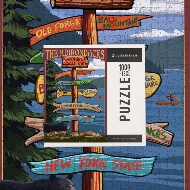 Adirondack Park, New York, The Adirondacks, Destinations Sign, Jigsaw Puzzle Puzzle Lantern Press 