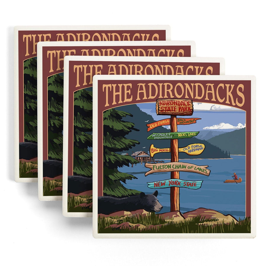 Adirondack Park, New York, The Adirondacks, Destinations Sign, Lantern Press Artwork, Coaster Set Coasters Lantern Press 