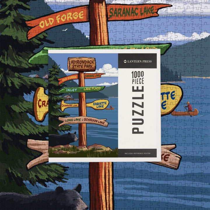 Adirondack State Park, New York, Destination Signpost, Jigsaw Puzzle Puzzle Lantern Press 