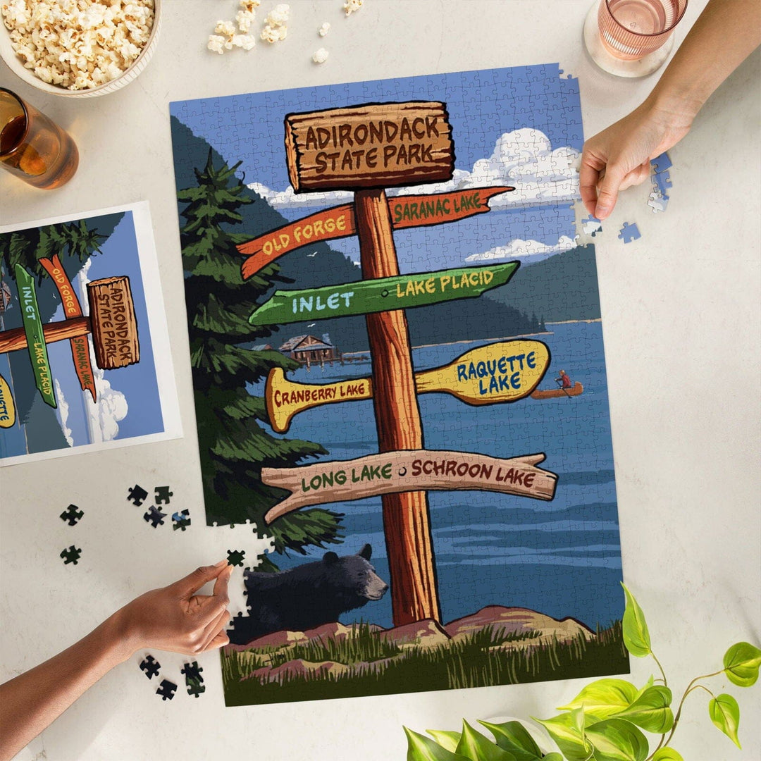 Adirondack State Park, New York, Destination Signpost, Jigsaw Puzzle Puzzle Lantern Press 