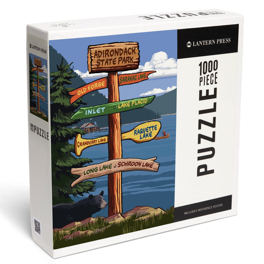 Adirondack State Park, New York, Destination Signpost, Jigsaw Puzzle Puzzle Lantern Press 
