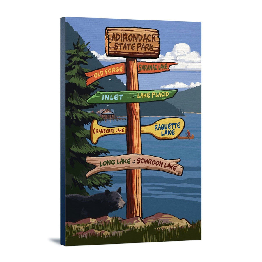 Adirondack State Park, New York, Destination Signpost, Lantern Press Artwork, Stretched Canvas Canvas Lantern Press 