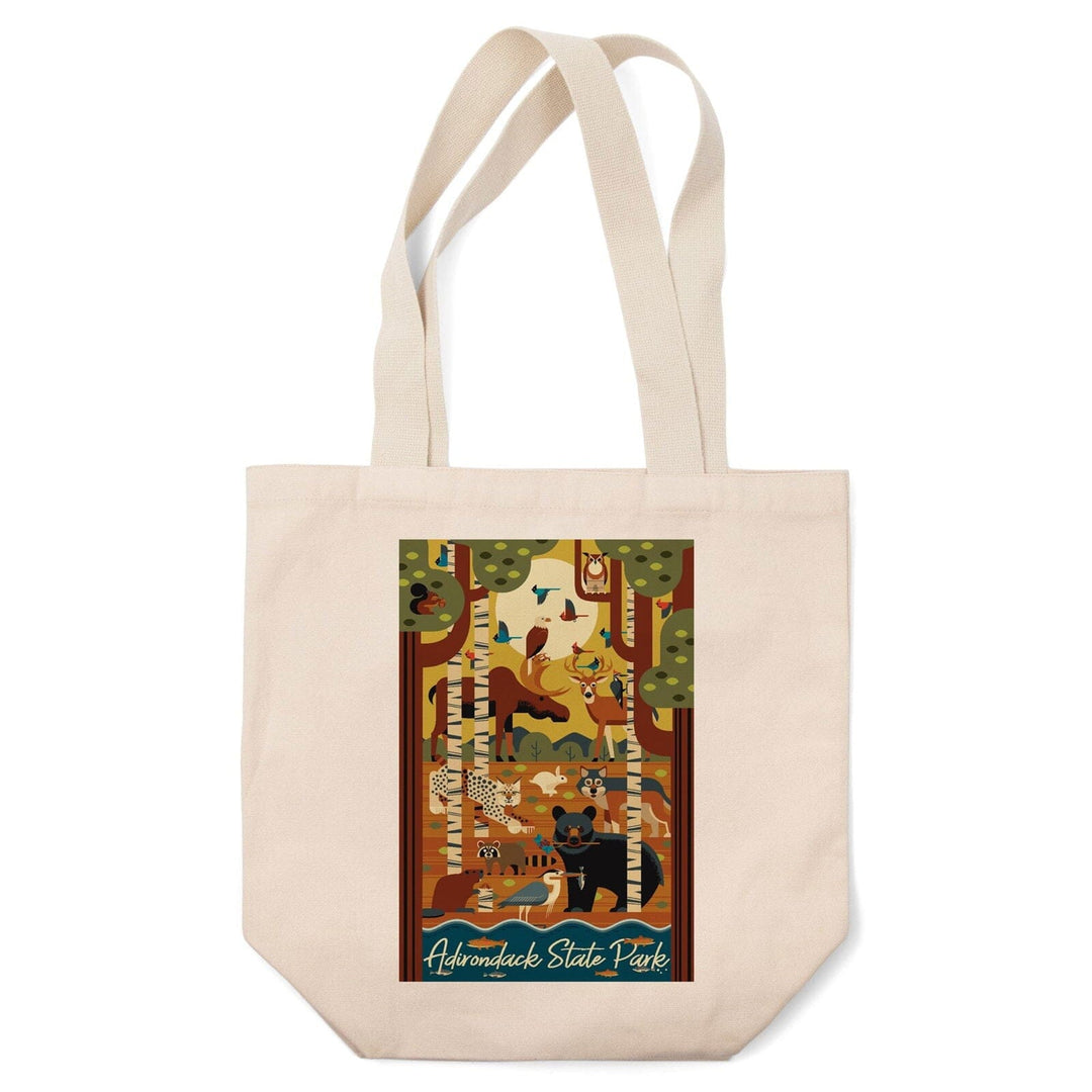 Adirondack State Park, New York, Forest Animals, Geometric, Lantern Press Artwork, Tote Bag Totes Lantern Press 