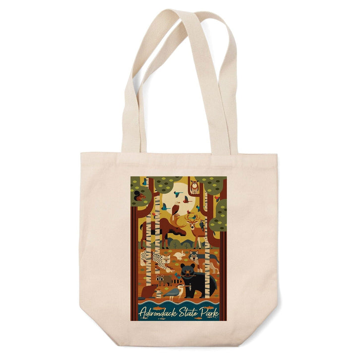 Adirondack State Park, New York, Forest Animals, Geometric, Lantern Press Artwork, Tote Bag Totes Lantern Press 