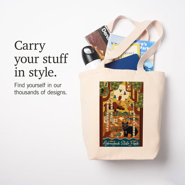 Adirondack State Park, New York, Forest Animals, Geometric, Tote Bag Totes Lantern Press 