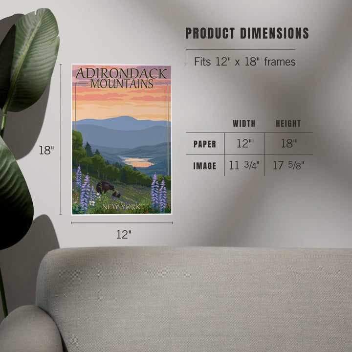 Adirondacks Mountains, New York State, Bears and Spring Flowers, Art & Giclee Prints Art Lantern Press 
