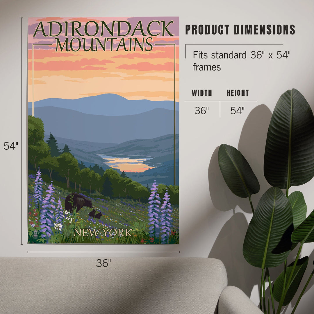 Adirondacks Mountains, New York State, Bears and Spring Flowers, Art & Giclee Prints Art Lantern Press 