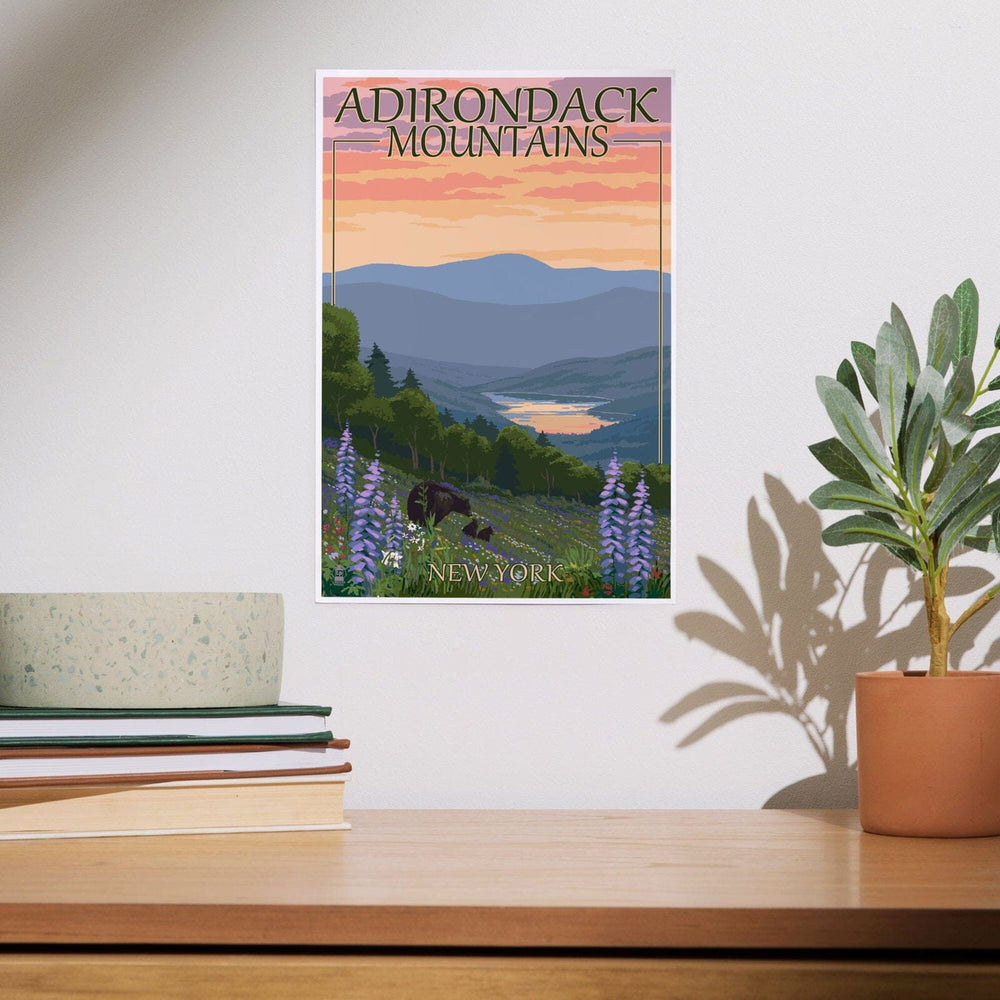 Adirondacks Mountains, New York State, Bears and Spring Flowers, Art & Giclee Prints Art Lantern Press 