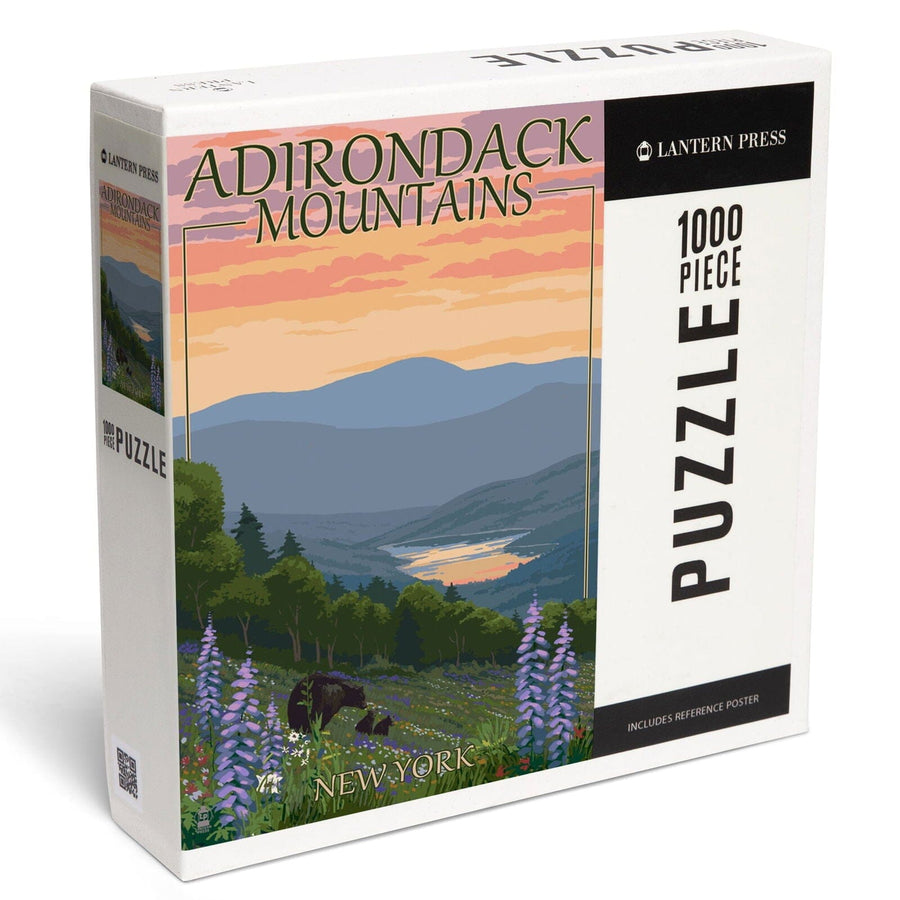 Adirondacks Mountains, New York State, Bears and Spring Flowers, Jigsaw Puzzle Puzzle Lantern Press 