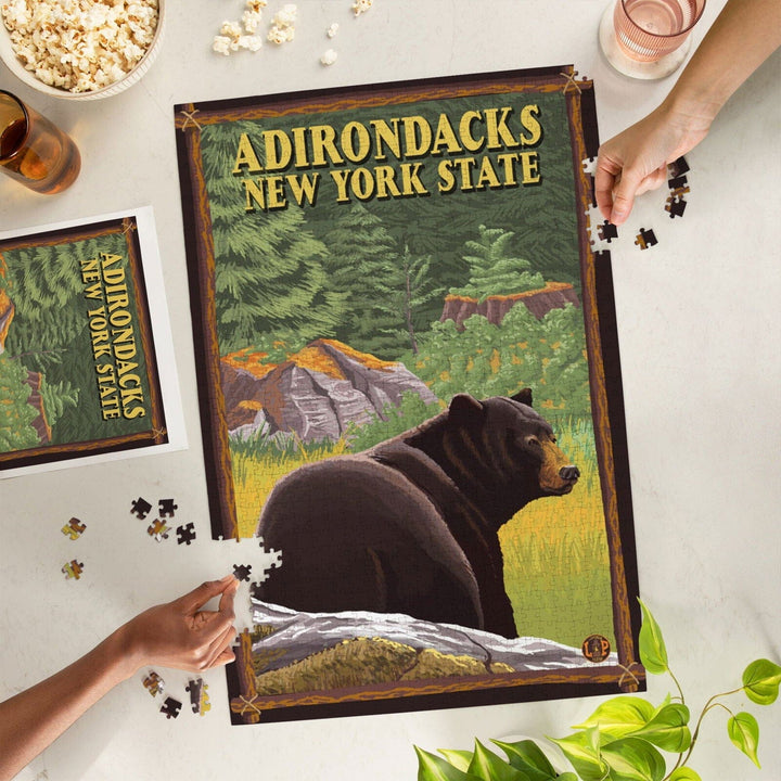 Adirondacks, New York, Black Bear in Forest, Jigsaw Puzzle Puzzle Lantern Press 