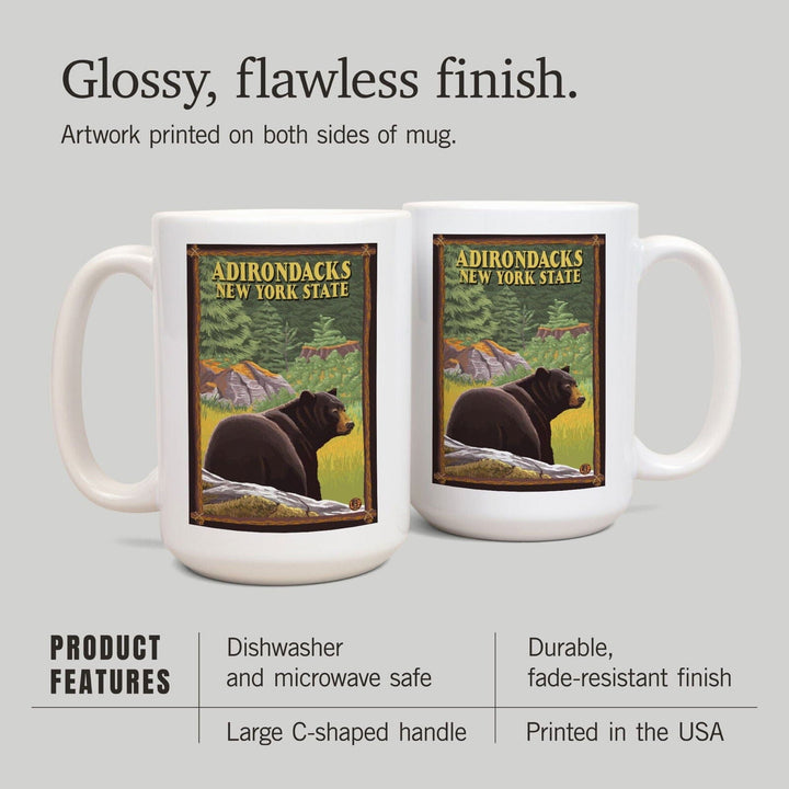 Adirondacks, New York, Black Bear in Forest, Lantern Press Artwork, Ceramic Mug Mugs Lantern Press 