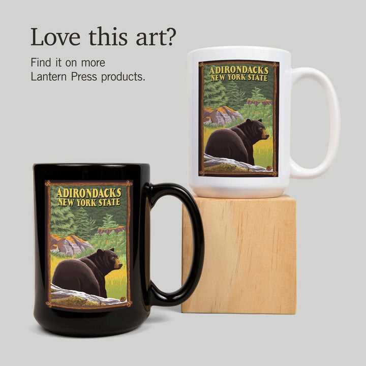 Adirondacks, New York, Black Bear in Forest, Lantern Press Artwork, Ceramic Mug Mugs Lantern Press 
