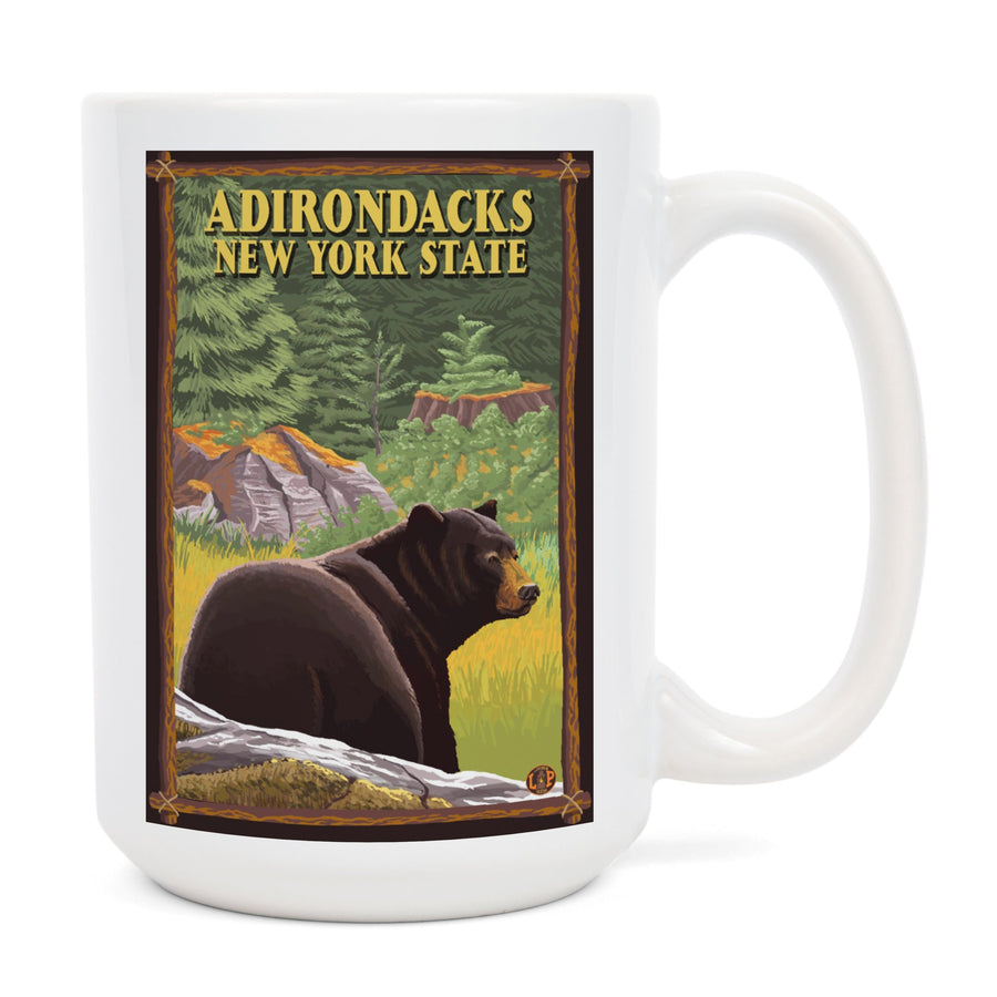 Adirondacks, New York, Black Bear in Forest, Lantern Press Artwork, Ceramic Mug Mugs Lantern Press 